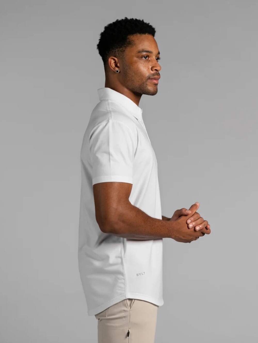 NWT Men's BYLT Basics Drop-Cut Short Sleeve Polo. Color White. Various Sizes